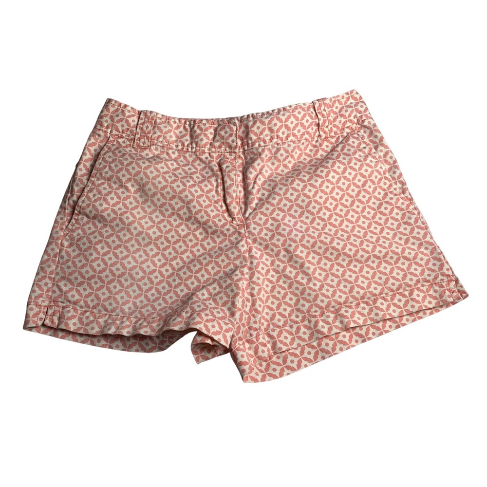 New York & Company Women Coral Pink Geometric Print Chino Shorts Preppy Preloved